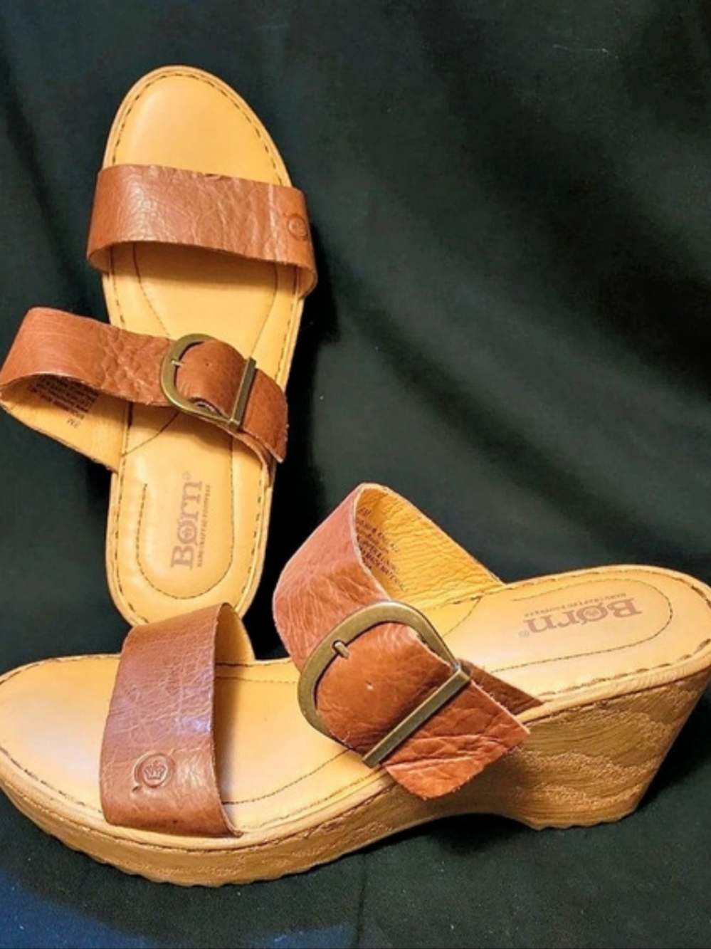 Born Khela Leather Wedge Sandals Brown US 8